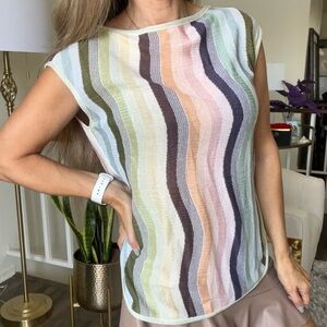 Multicolor Sleeveless Striped Women's Vintage Lightweight Knit Top M